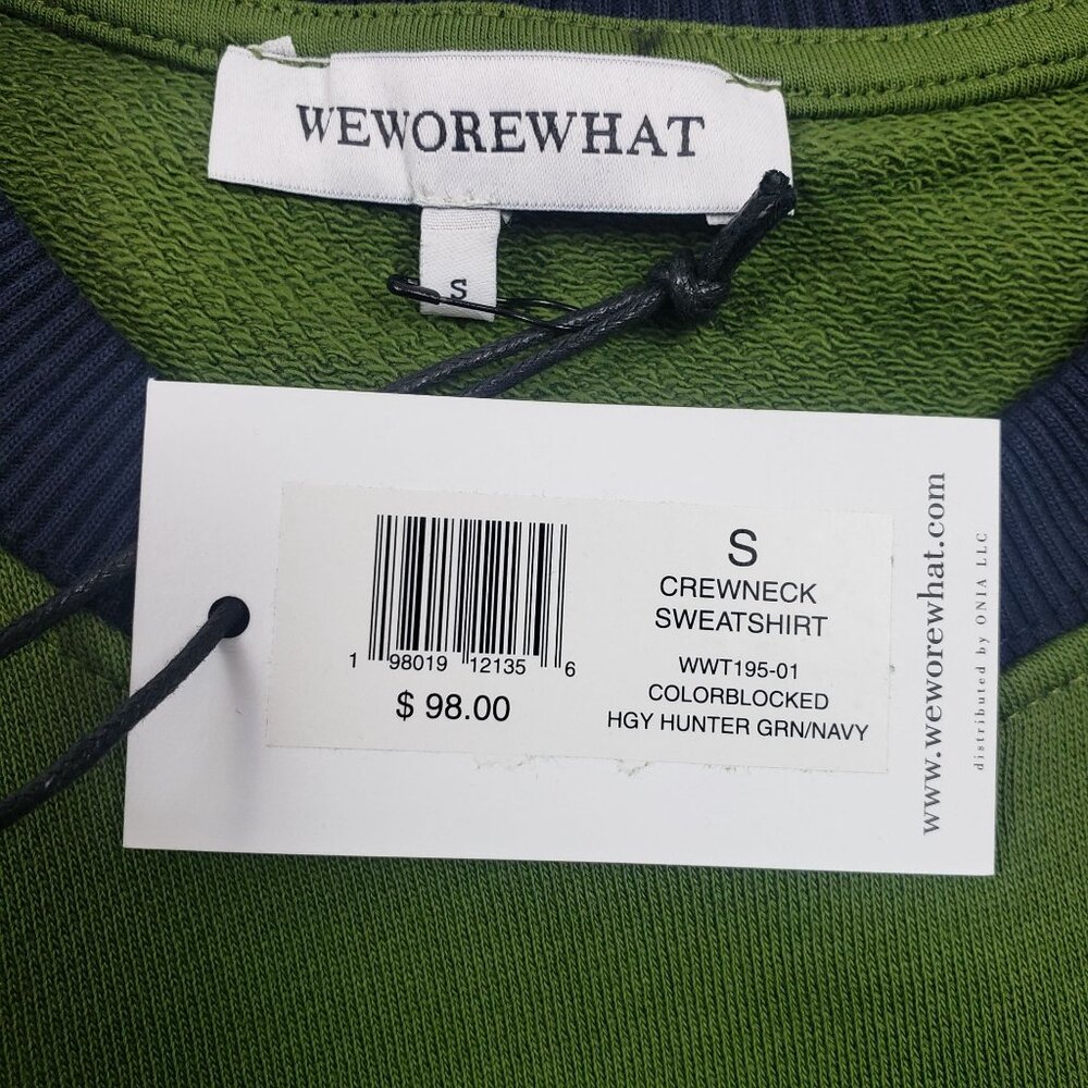 We Wore What Crewneck Sweatshirt Womens Small Colorblocked Hunter Green & Navy - Picture 3 of 16